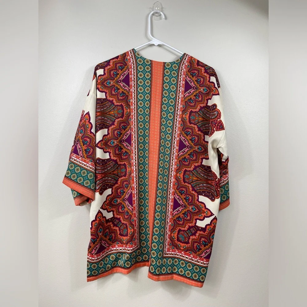 Chico’s Reversible Jacket Open-Front Medallion Elephant Print Kimono Size S/M? - Picture 16 of 16